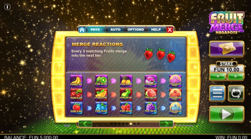 Fruit Merge Megapots - bashkimi i frutave në Hold and Spin